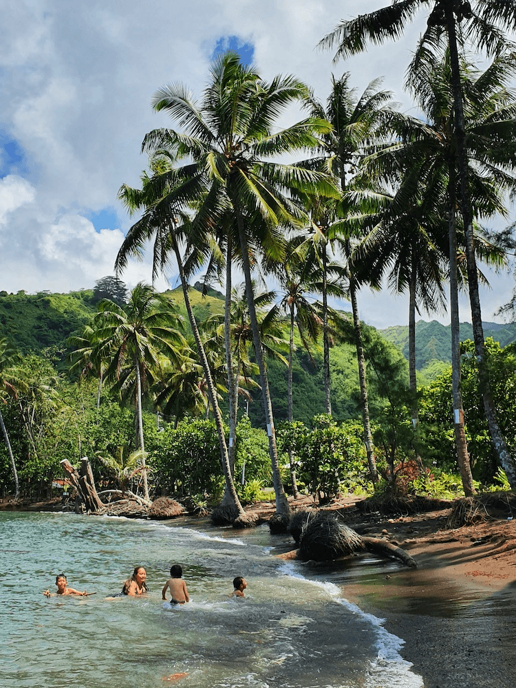 Unique Tahiti - Tahitian Island Tours - Playing in the Water Surrounded by Palm Trees
