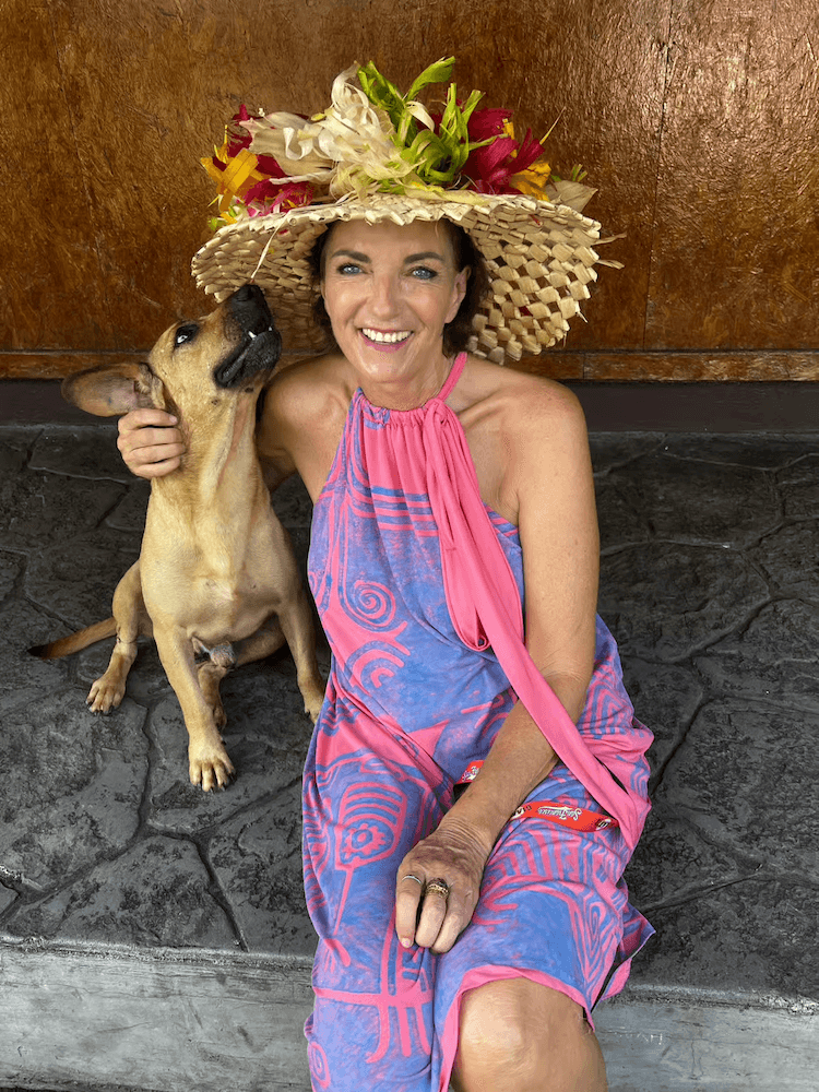 West Cost Half Day Tour of Tahiti - Tracey Posing with a Dog