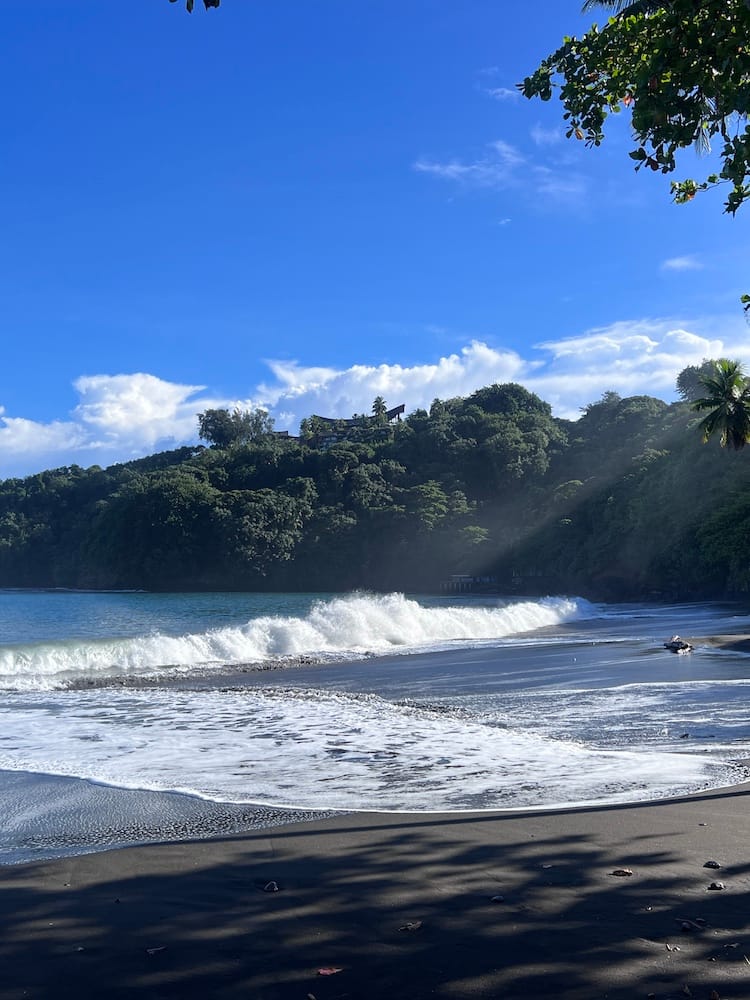 East Coast Tour of Tahiti - Black Sand Beach with Large Wave