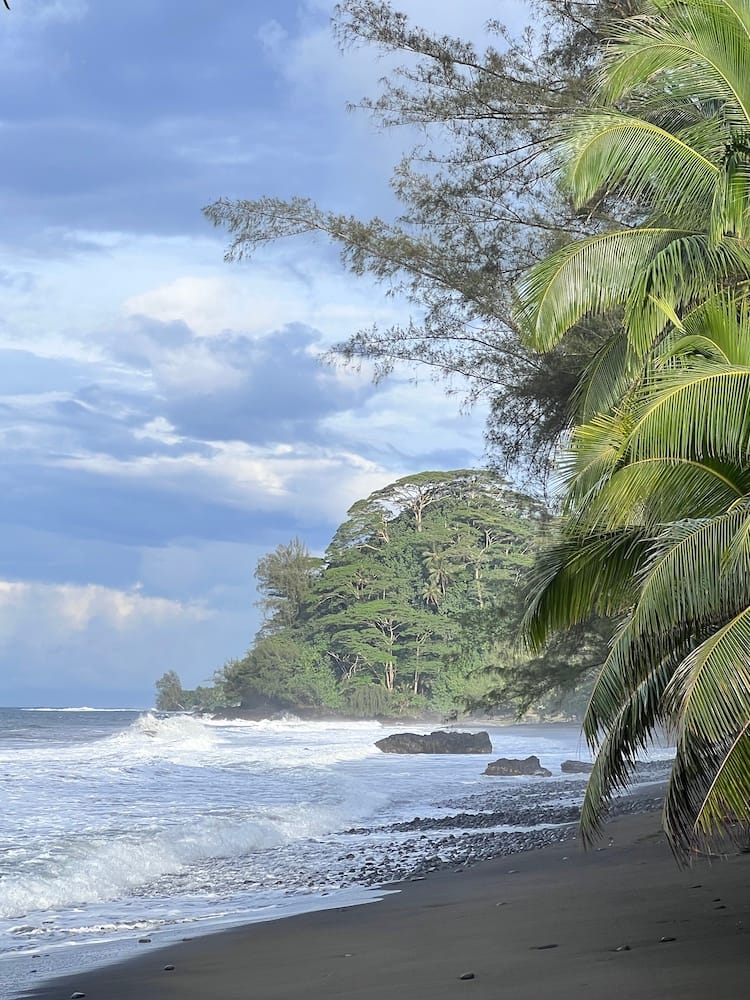 East Coast Tour of Tahiti - Black Sand Beach with Waves