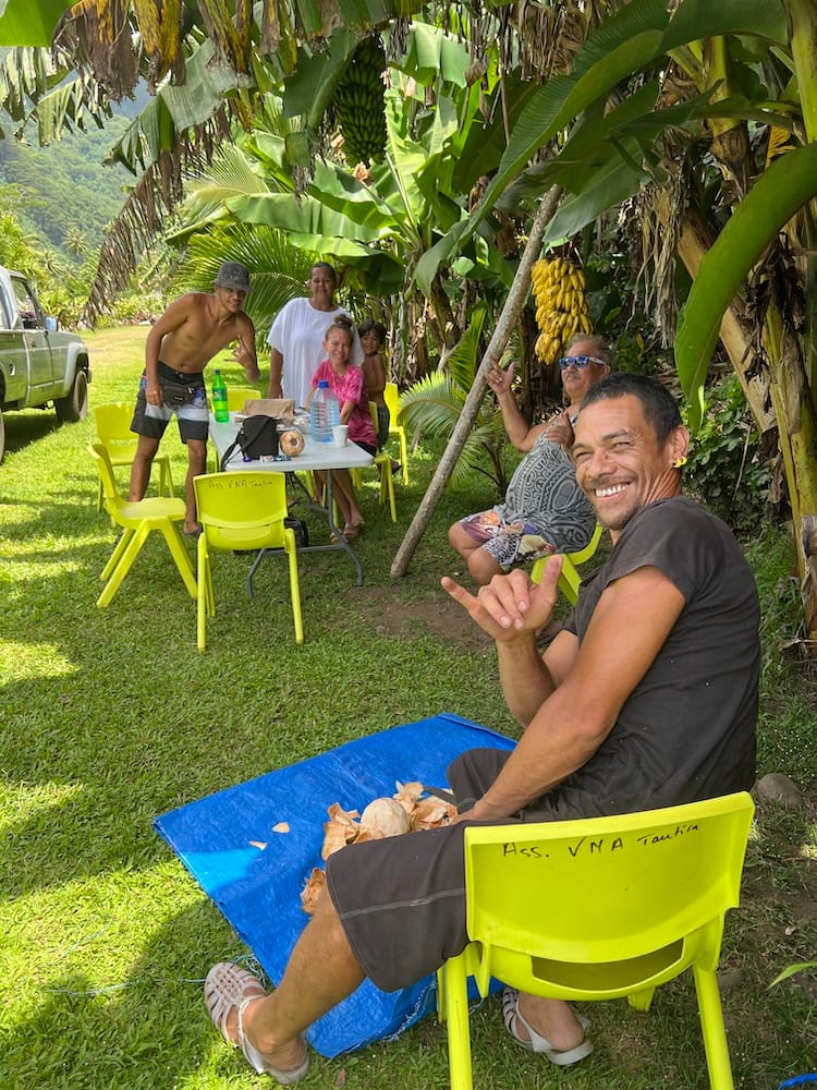 East Coast Tour of Tahiti - Locals Sitting Under Banana Trees