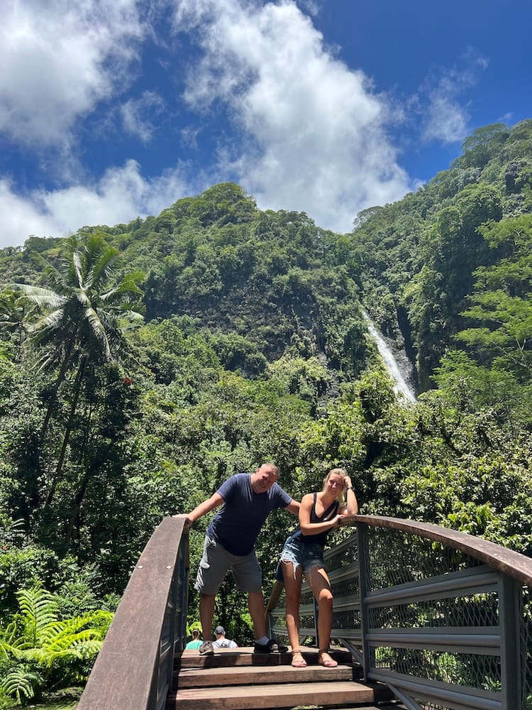 East Coast Tour of Tahiti - Tourists in Front of Waterfall